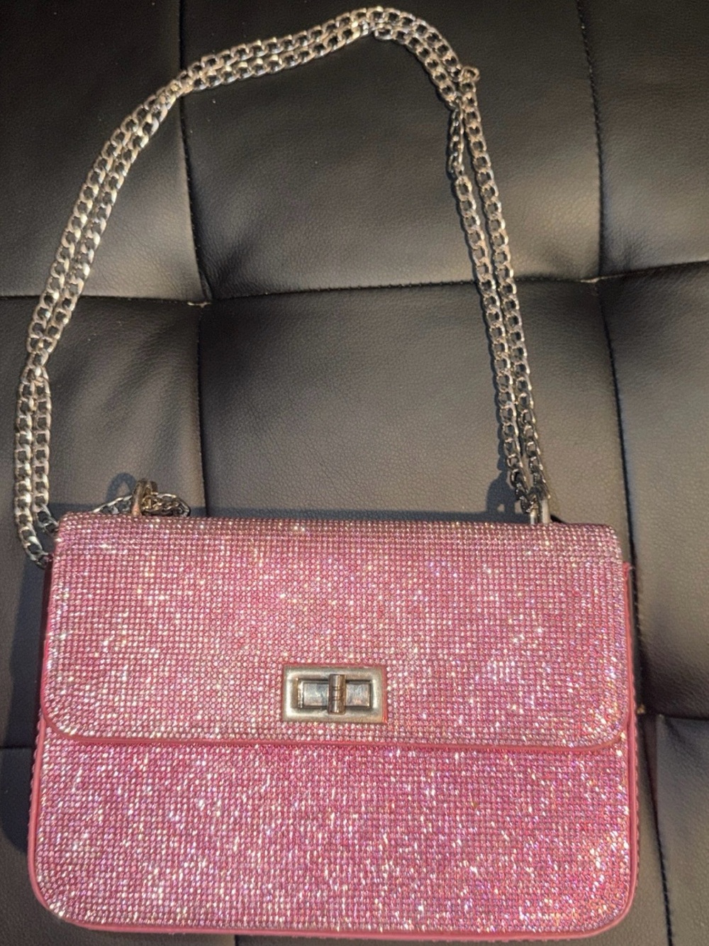Pink Sparkle Chain Shoulder Bag - Women's Evening Purse